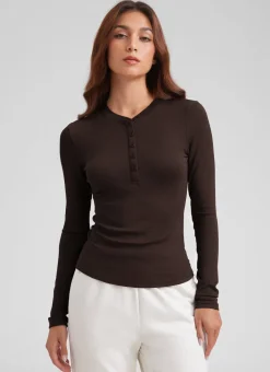 Ribbed Modal Henley Long Sleeve