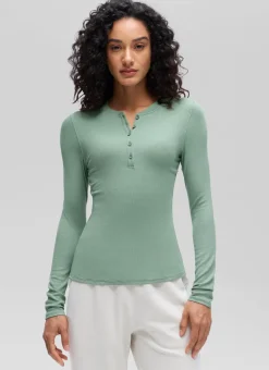 Ribbed Modal Henley Long Sleeve