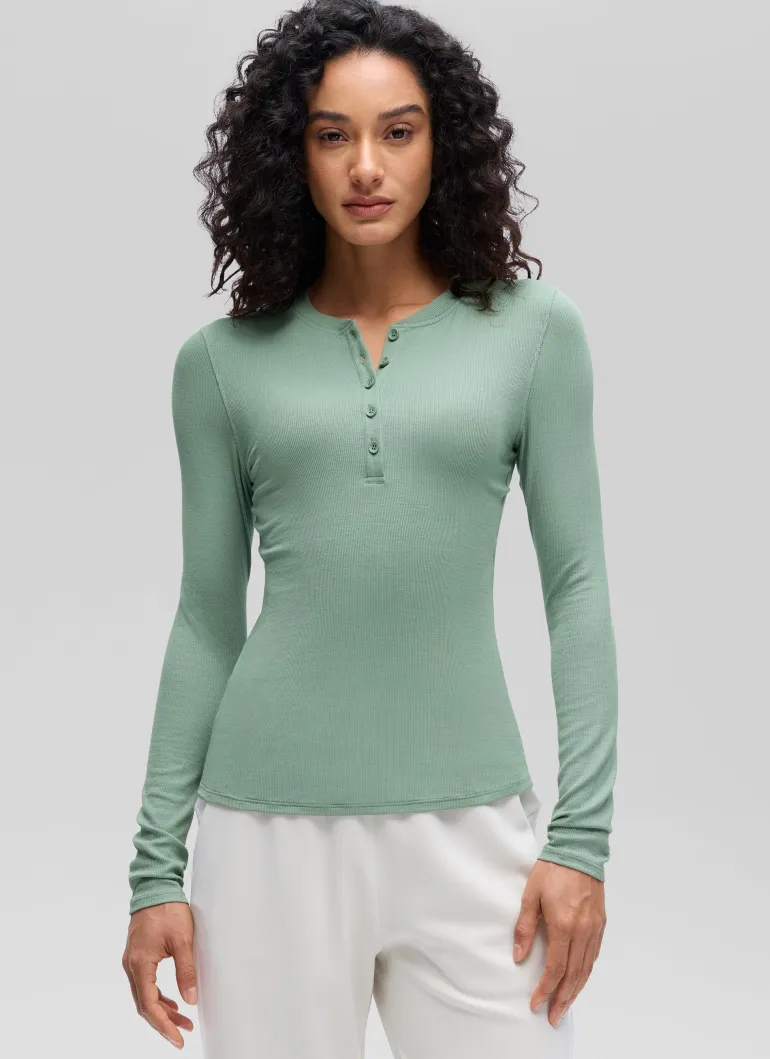Ribbed Modal Henley Long Sleeve