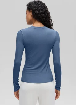 Ribbed Modal Henley Long Sleeve