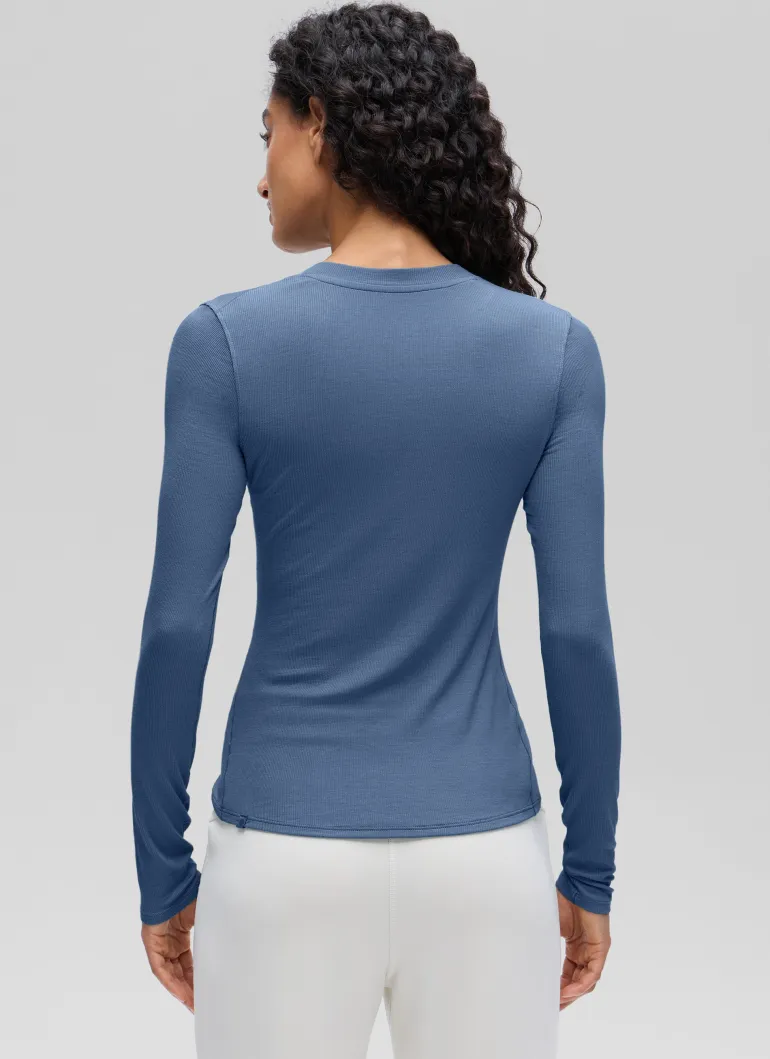 Ribbed Modal Henley Long Sleeve