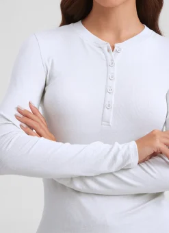 Ribbed Modal Henley Long Sleeve