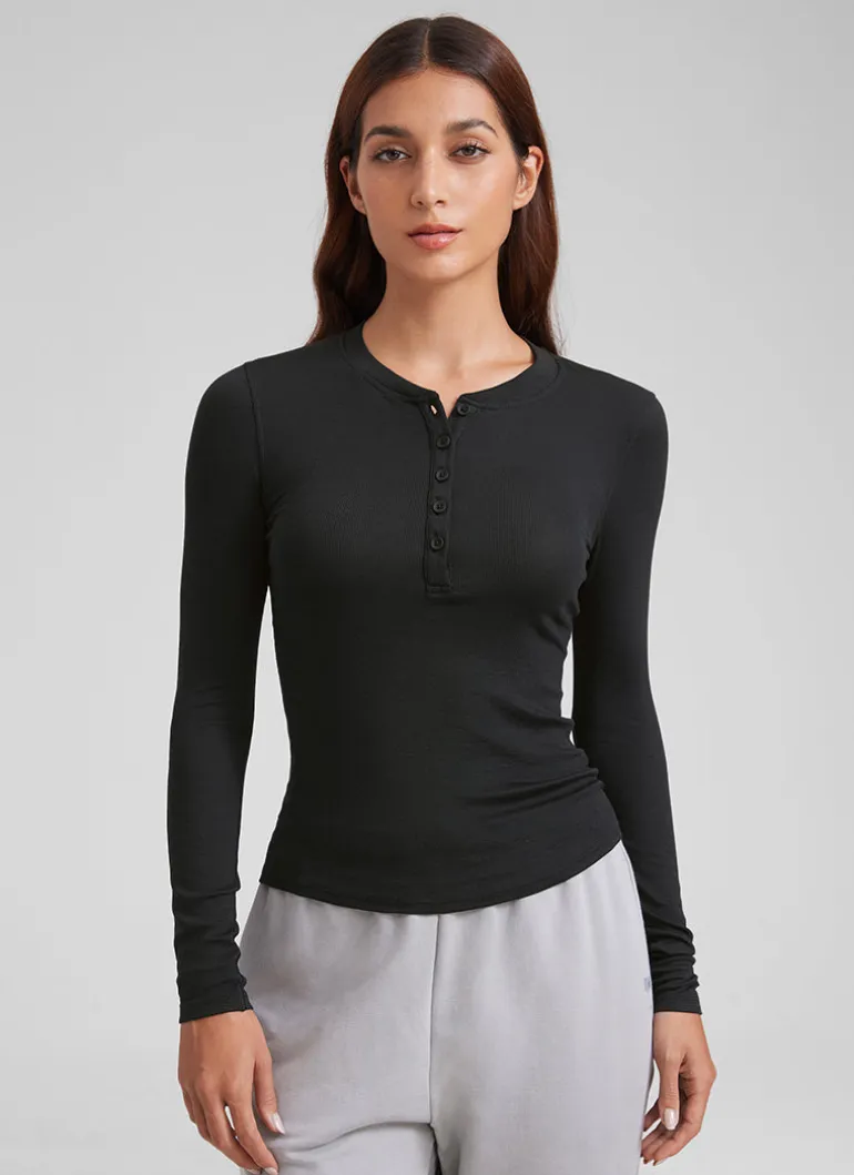 Ribbed Modal Henley Long Sleeve