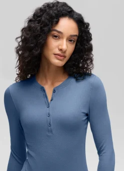 Ribbed Modal Henley Long Sleeve