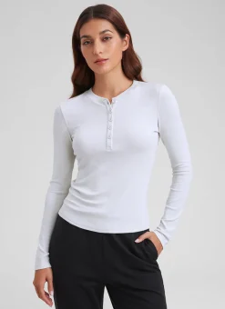 Ribbed Modal Henley Long Sleeve
