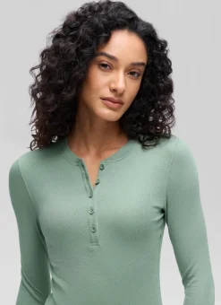 Ribbed Modal Henley Long Sleeve