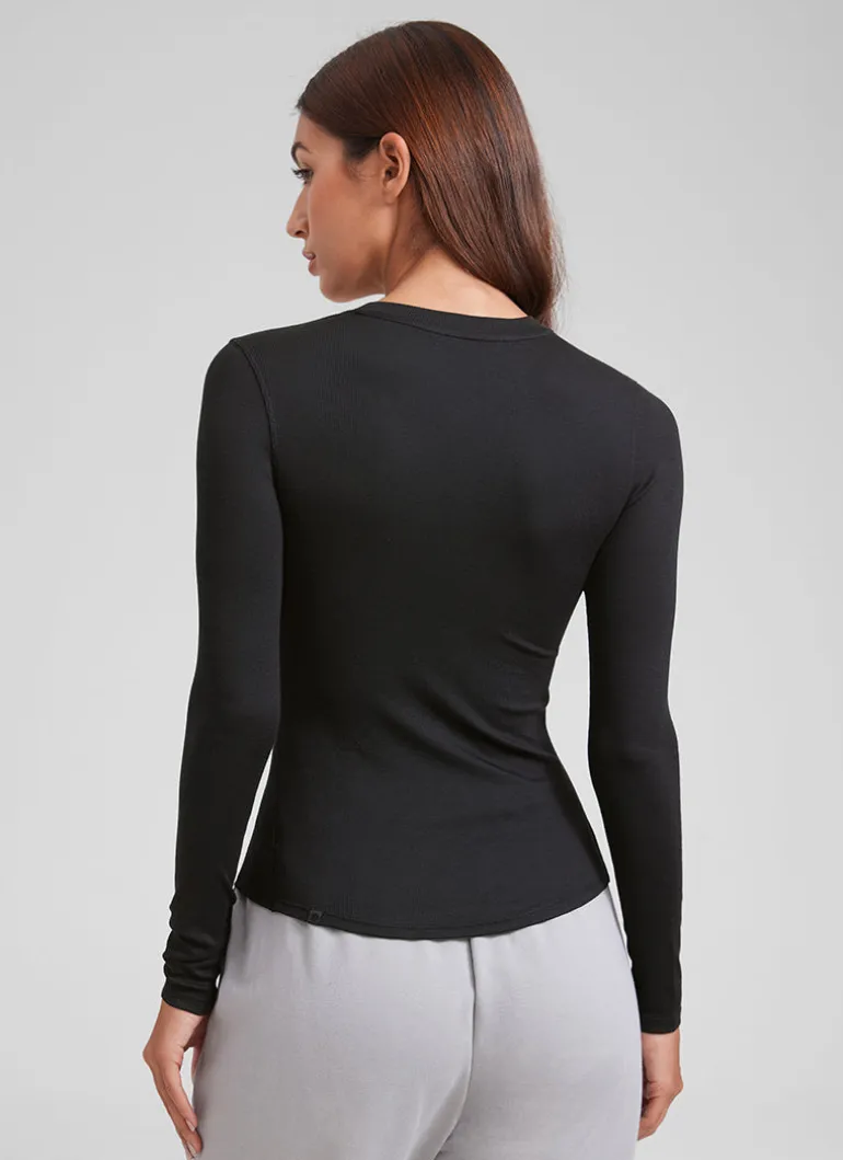 Ribbed Modal Henley Long Sleeve