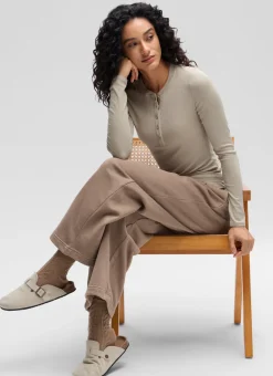 Ribbed Modal Henley Long Sleeve