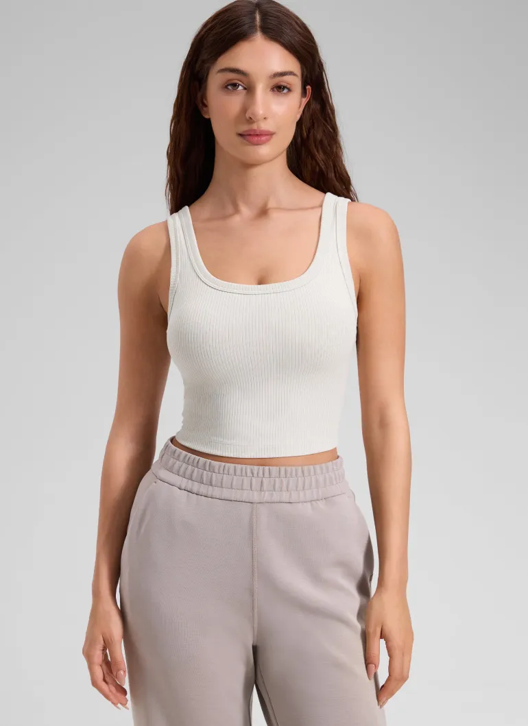 Ribbed U Neck Built in Bra Tank