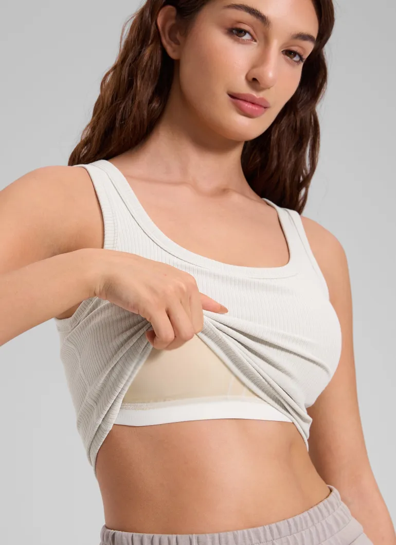 Ribbed U Neck Built in Bra Tank