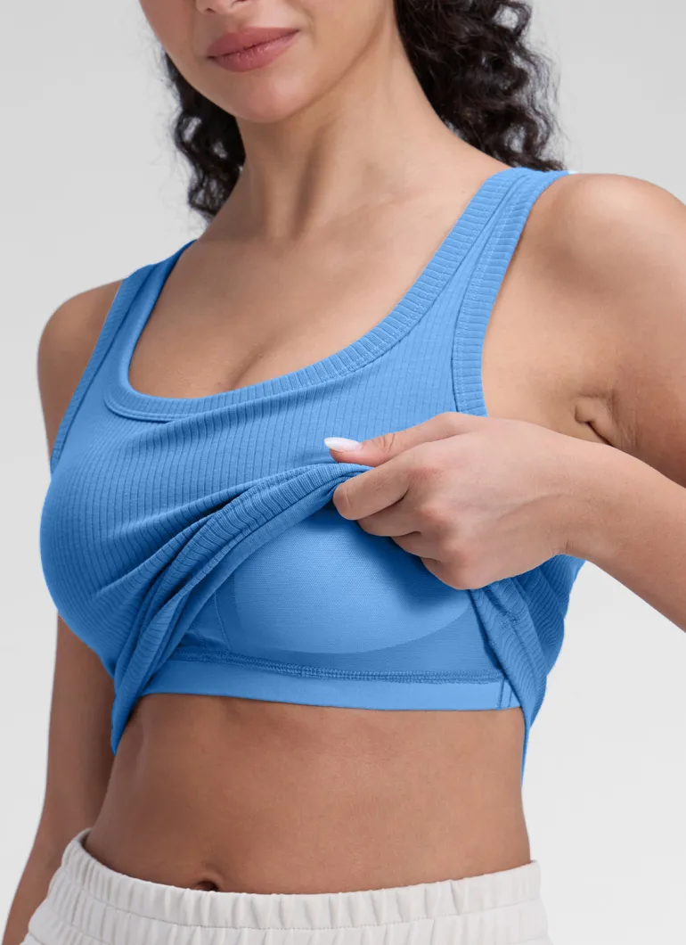 Ribbed U Neck Built in Bra Tank