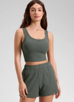 Ribbed U Neck Built in Bra Tank