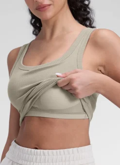 Ribbed U Neck Built in Bra Tank