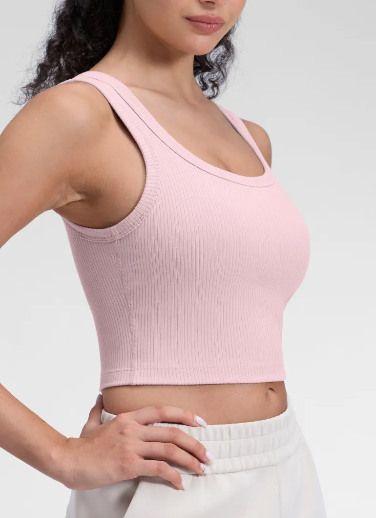 Ribbed U Neck Built in Bra Tank
