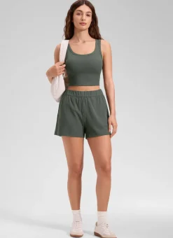 Ribbed U Neck Built in Bra Tank