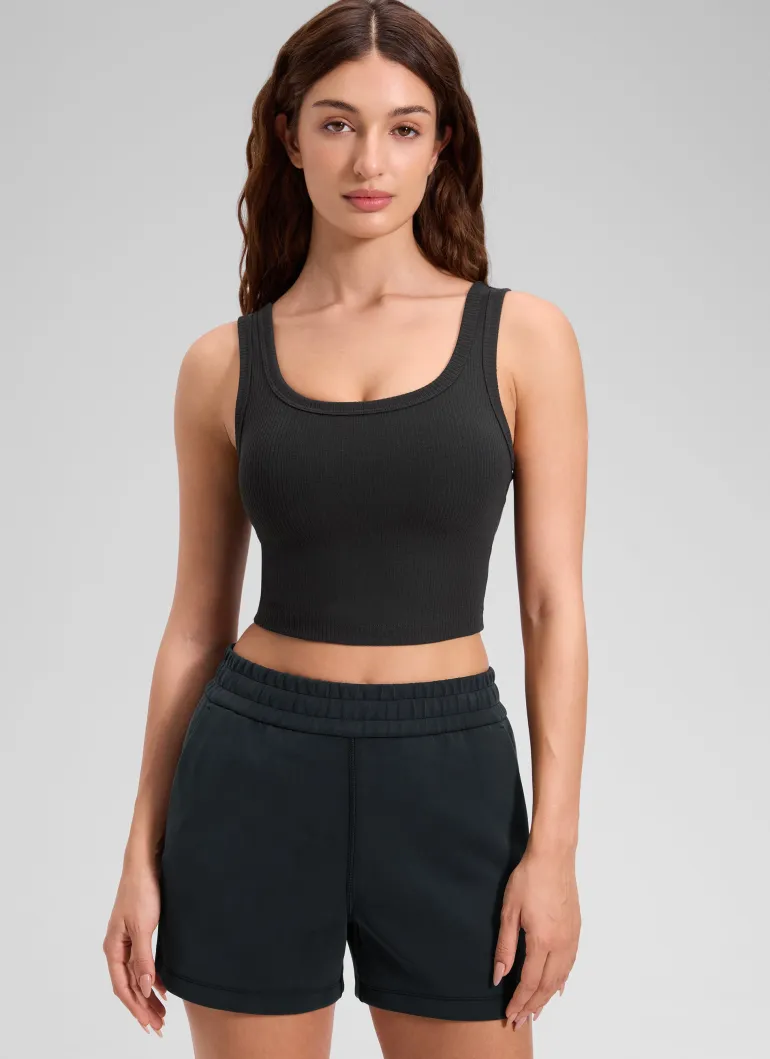 Ribbed U Neck Built in Bra Tank