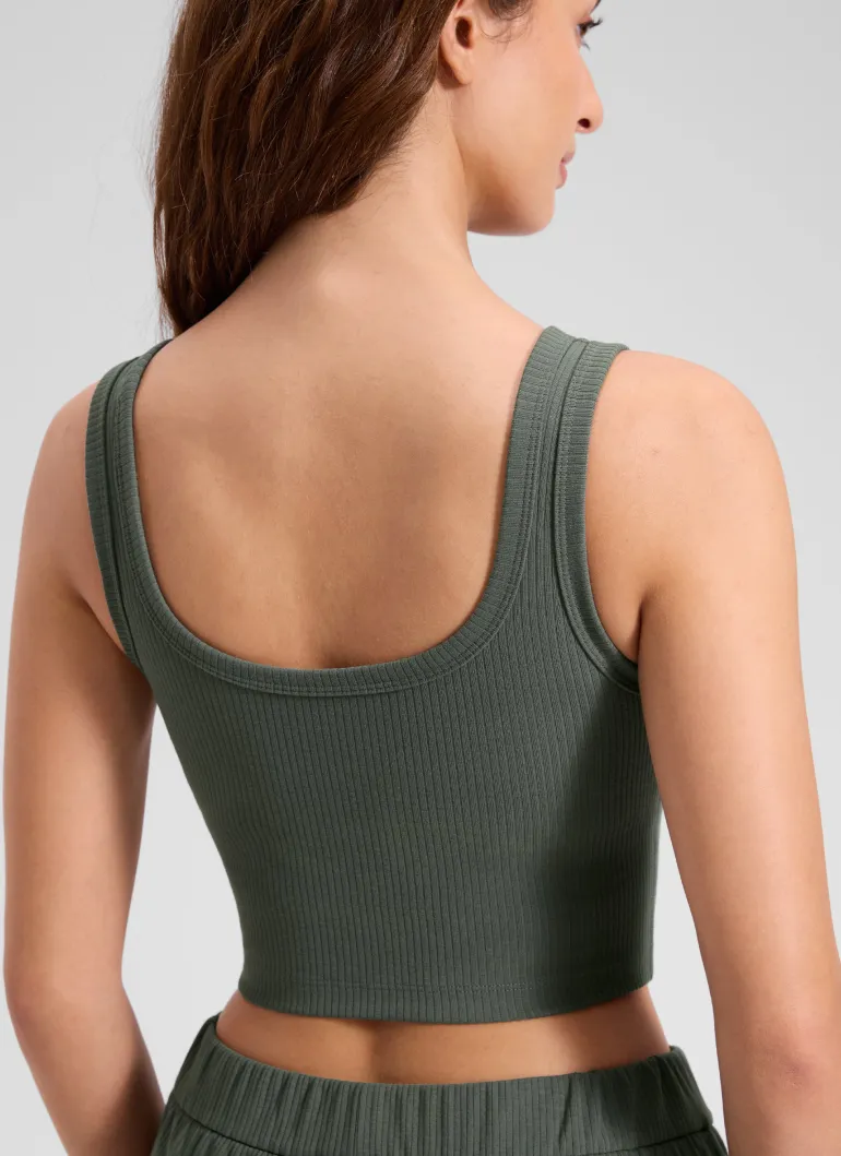 Ribbed U Neck Built in Bra Tank