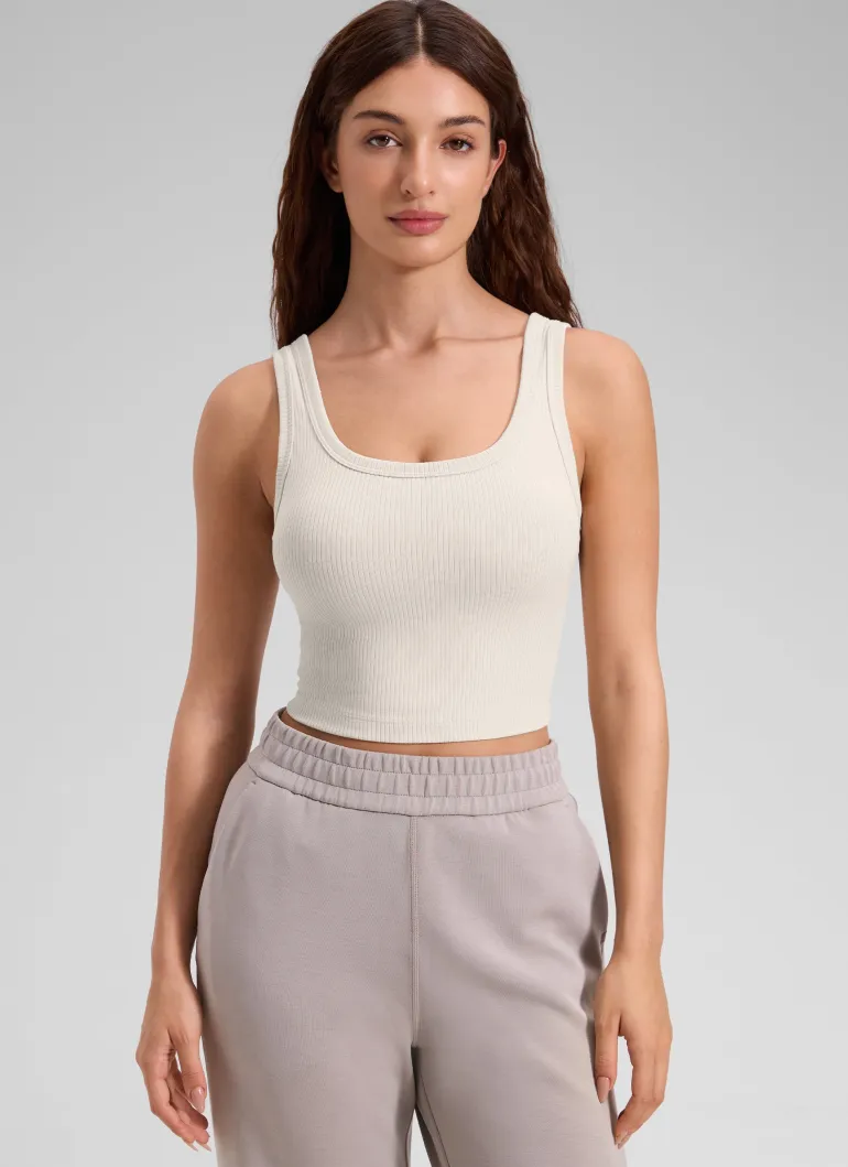 Ribbed U Neck Built in Bra Tank
