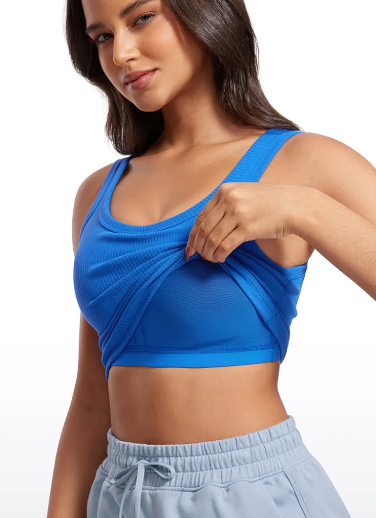 Ribbed U Neck Built in Bra Tank