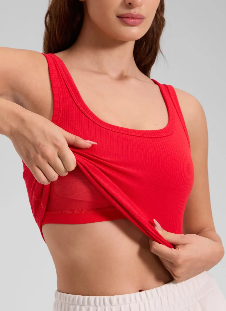 Ribbed U Neck Built in Bra Tank