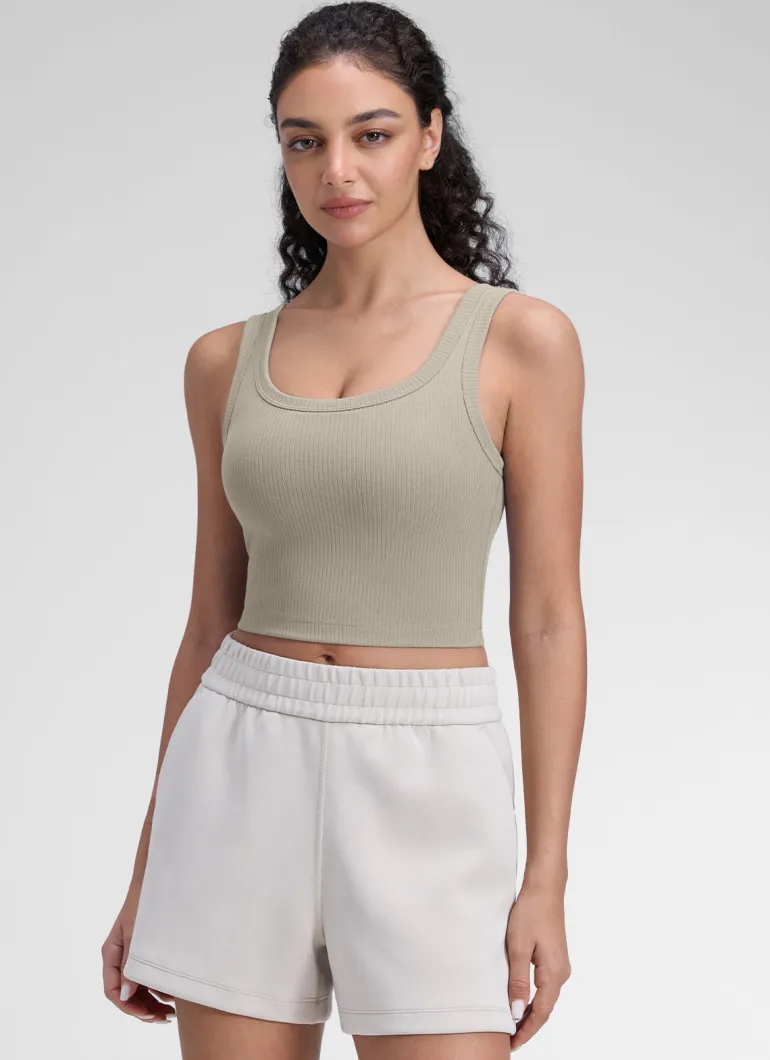 Ribbed U Neck Built in Bra Tank