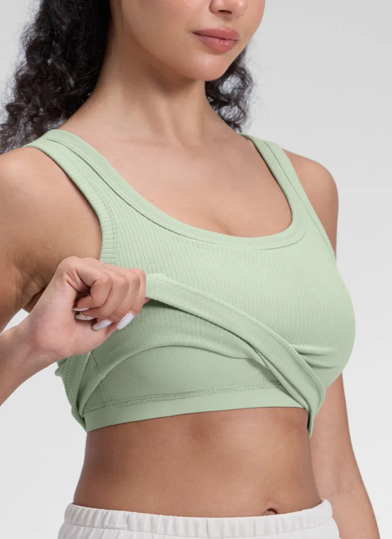 Ribbed U Neck Built in Bra Tank