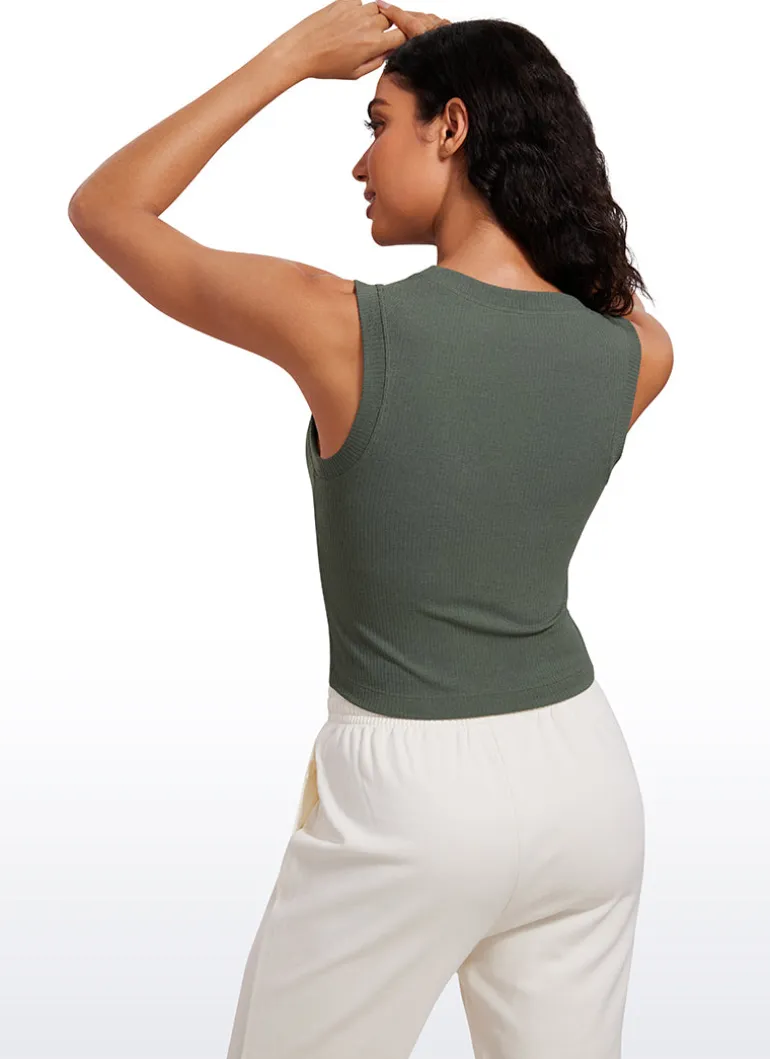 Ribbed Waist Length High Neck Tank