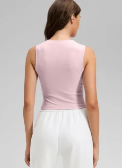 Ribbed Waist Length High Neck Tank