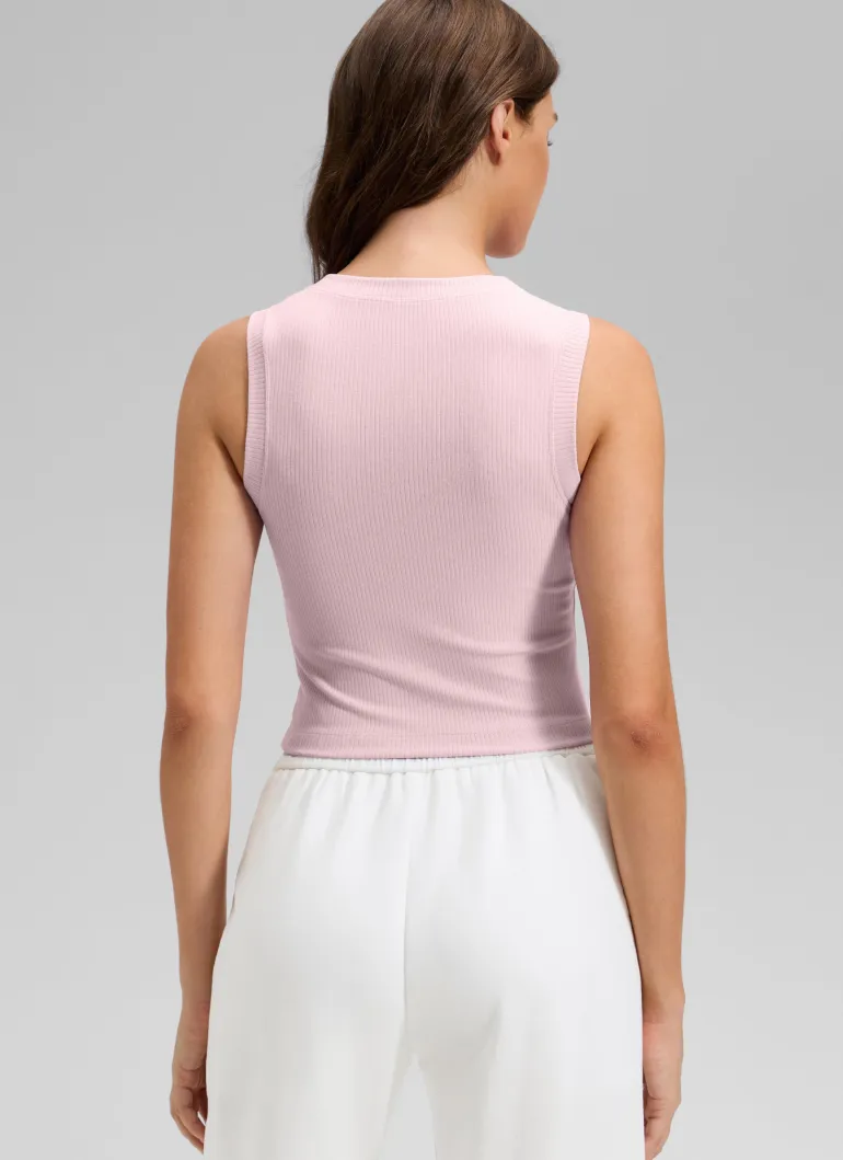 Ribbed Waist Length High Neck Tank