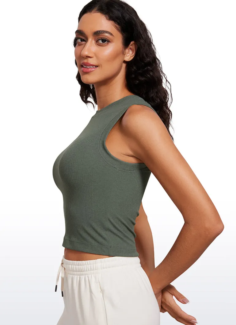 Ribbed Waist Length High Neck Tank