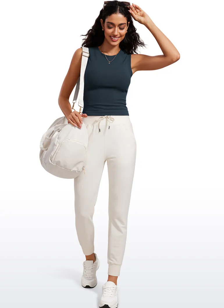 Ribbed Waist Length High Neck Tank