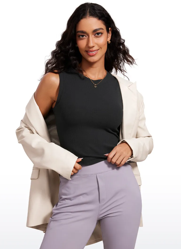 Ribbed Waist Length High Neck Tank