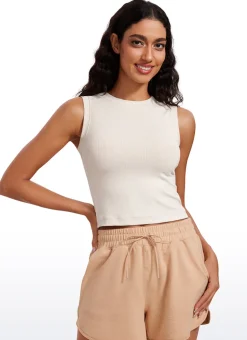 Ribbed Waist Length High Neck Tank
