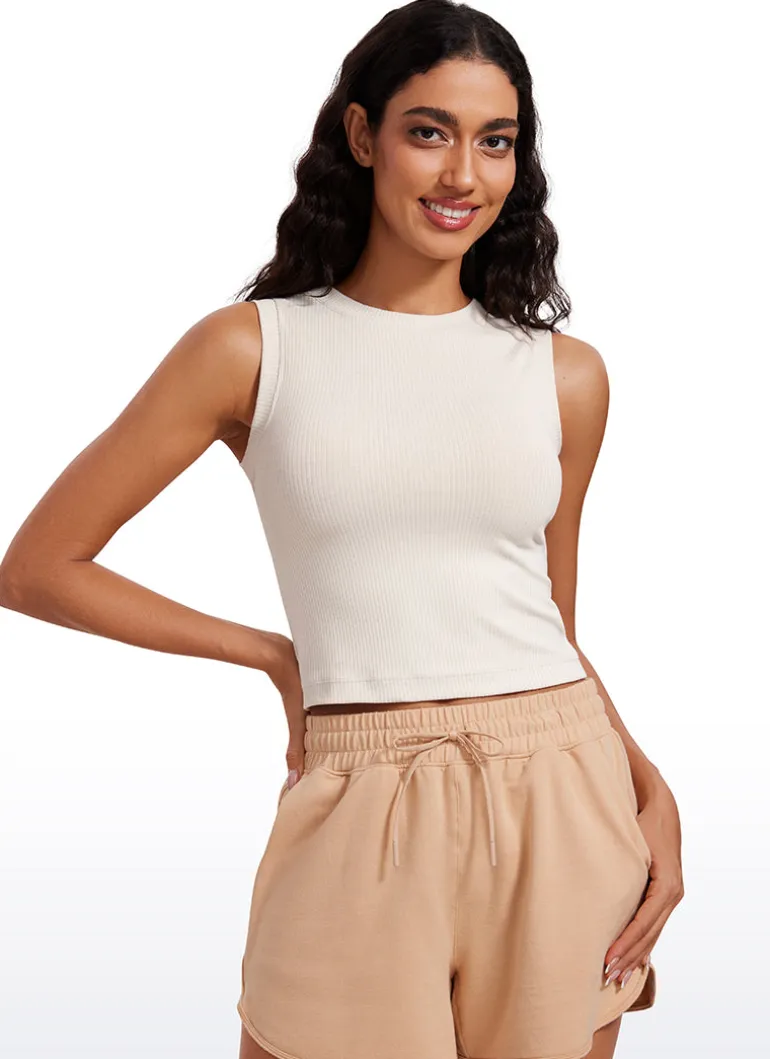 Ribbed Waist Length High Neck Tank