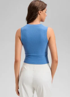 Ribbed Waist Length High Neck Tank