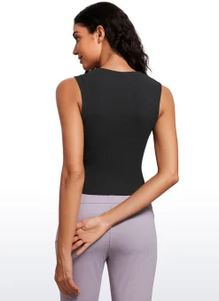 Ribbed Waist Length High Neck Tank
