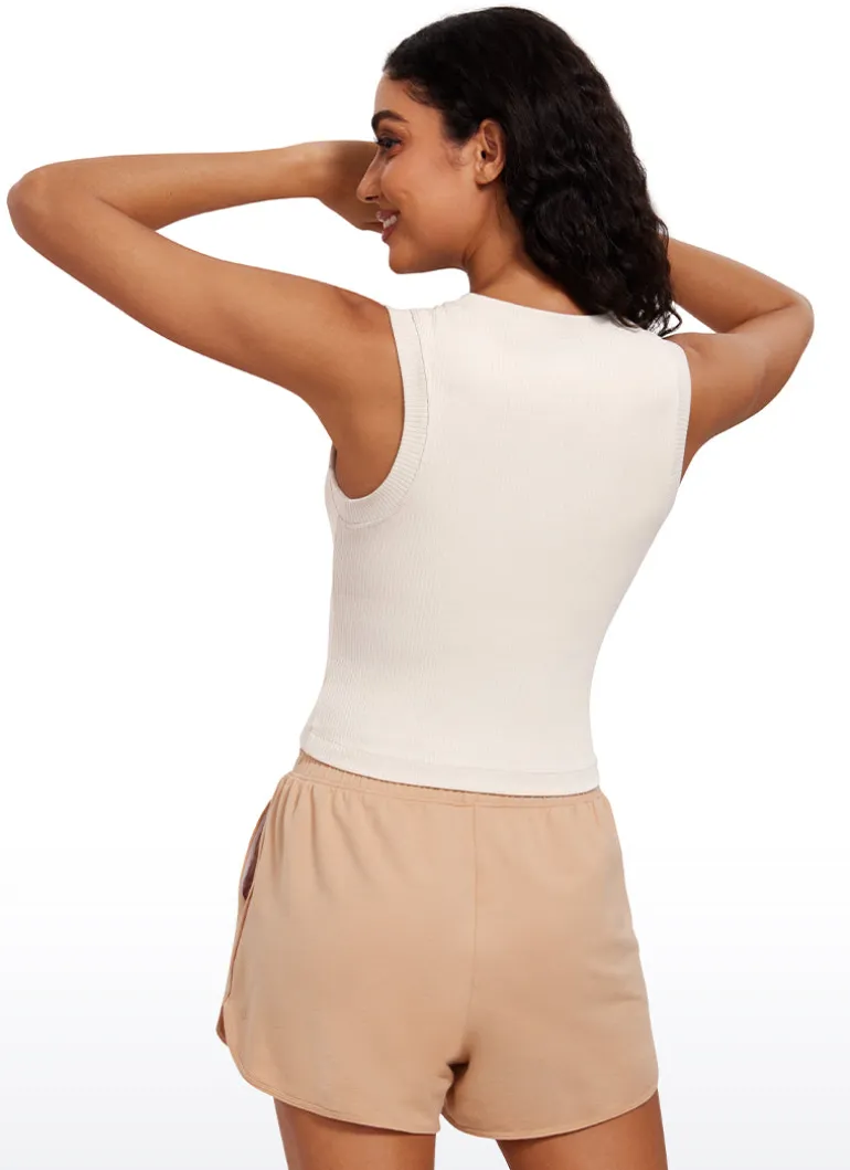 Ribbed Waist Length High Neck Tank