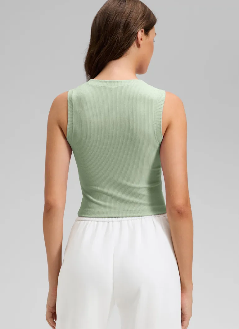 Ribbed Waist Length High Neck Tank