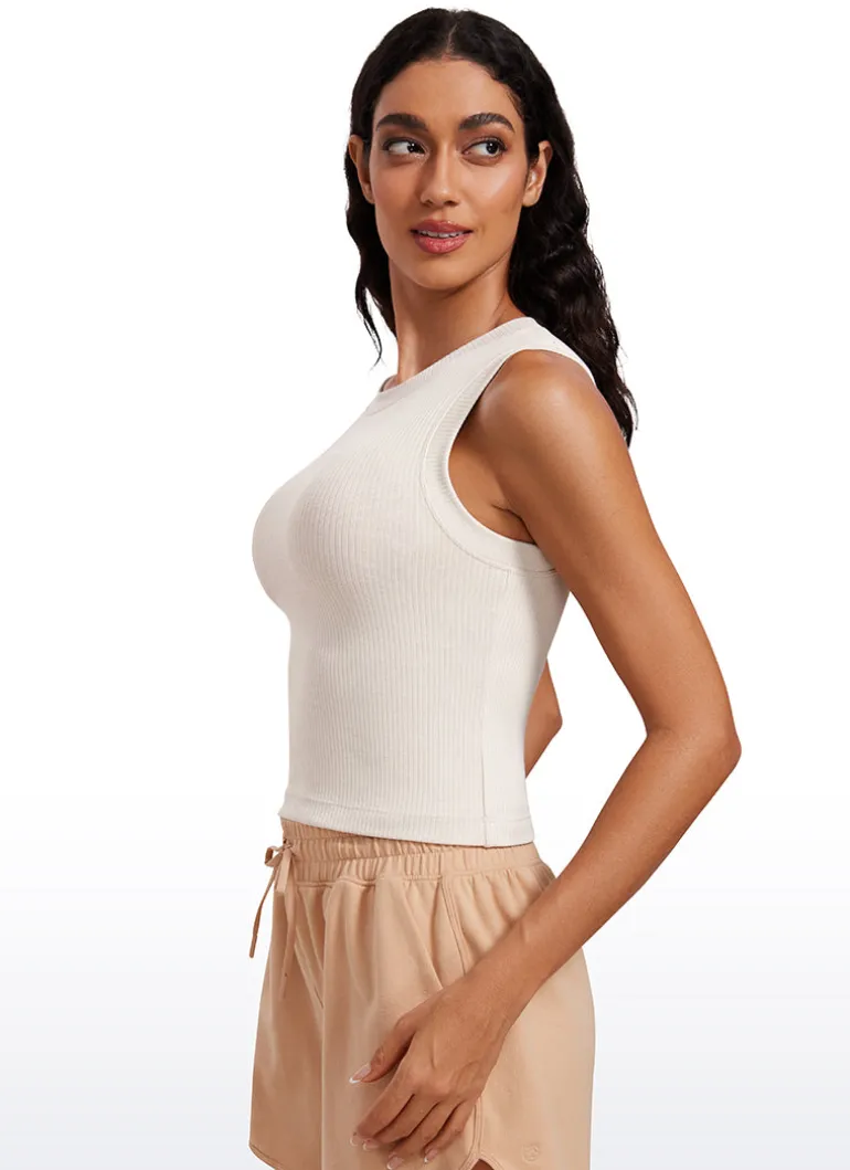 Ribbed Waist Length High Neck Tank