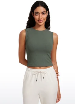 Ribbed Waist Length High Neck Tank