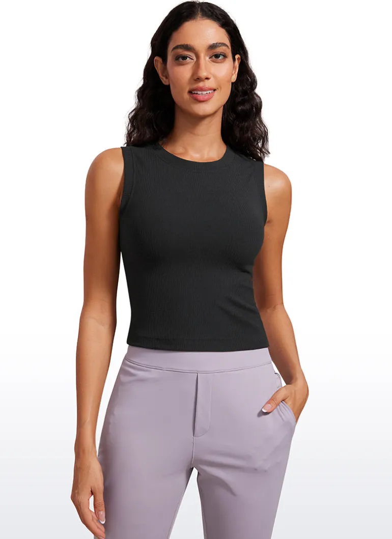 Ribbed Waist Length High Neck Tank