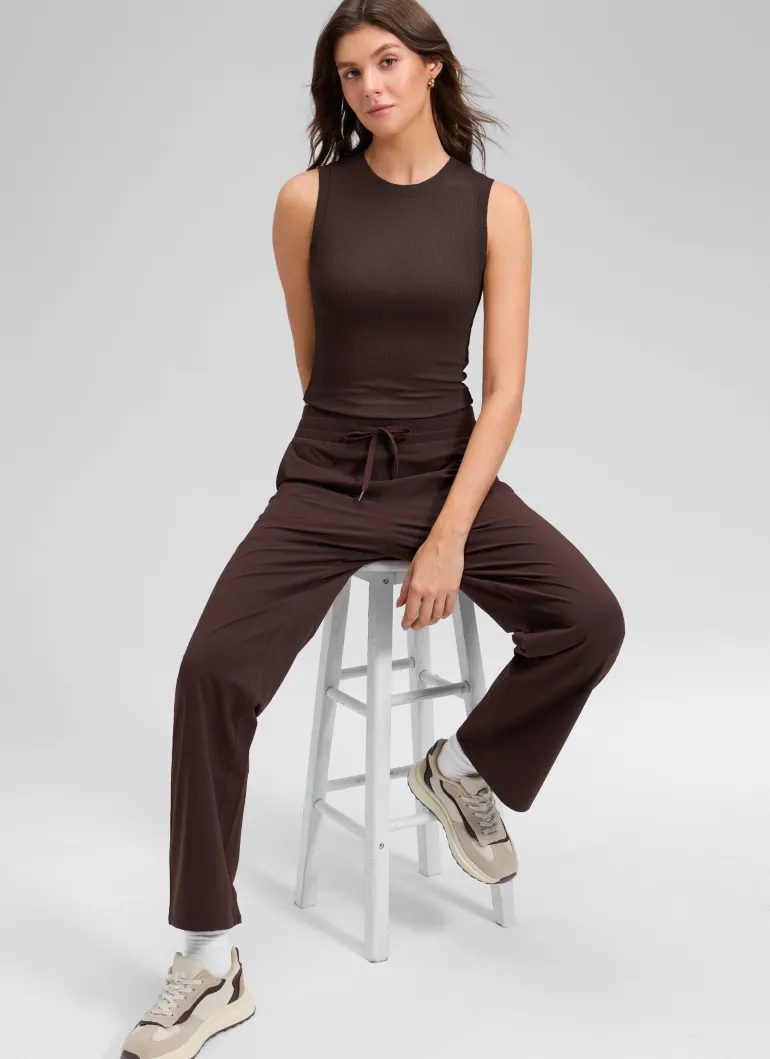 Ribbed Waist Length High Neck Tank