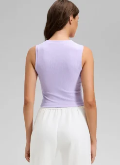 Ribbed Waist Length High Neck Tank