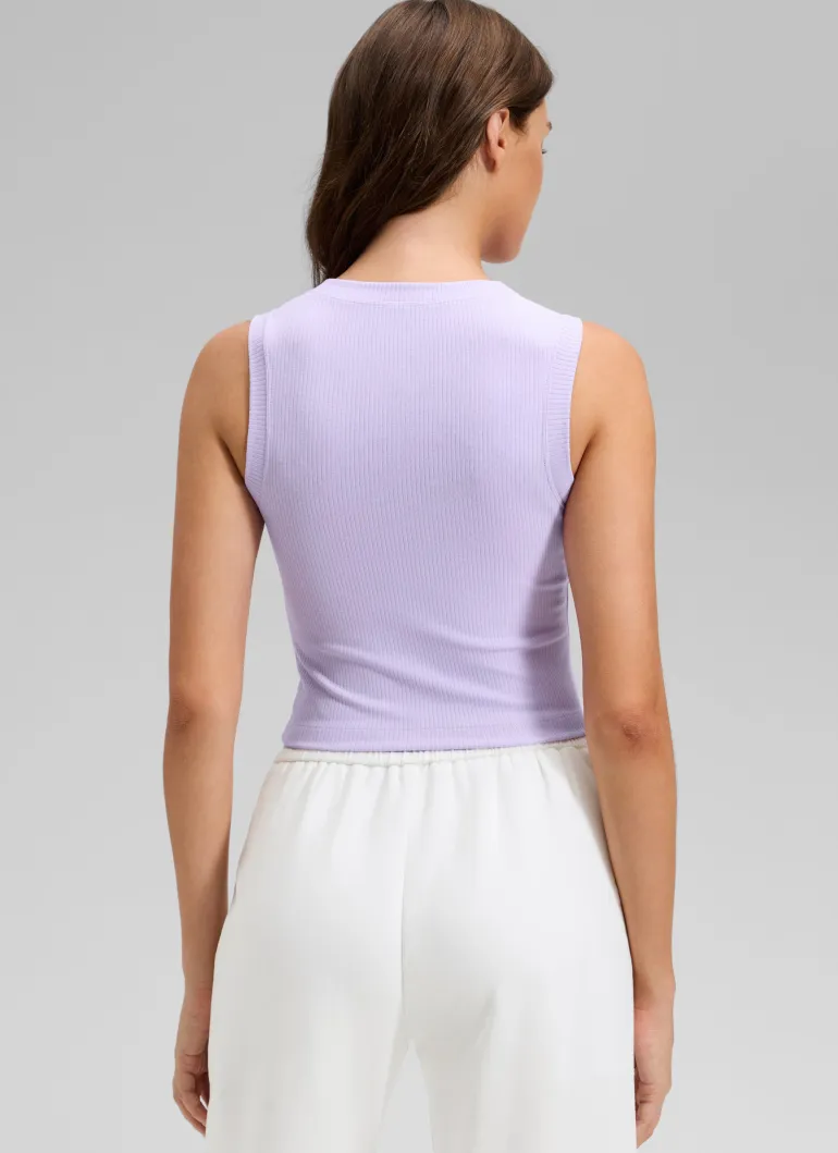 Ribbed Waist Length High Neck Tank