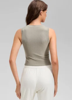 Ribbed Waist Length High Neck Tank