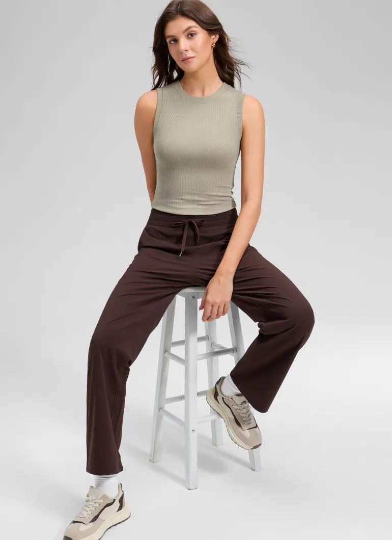 Ribbed Waist Length High Neck Tank