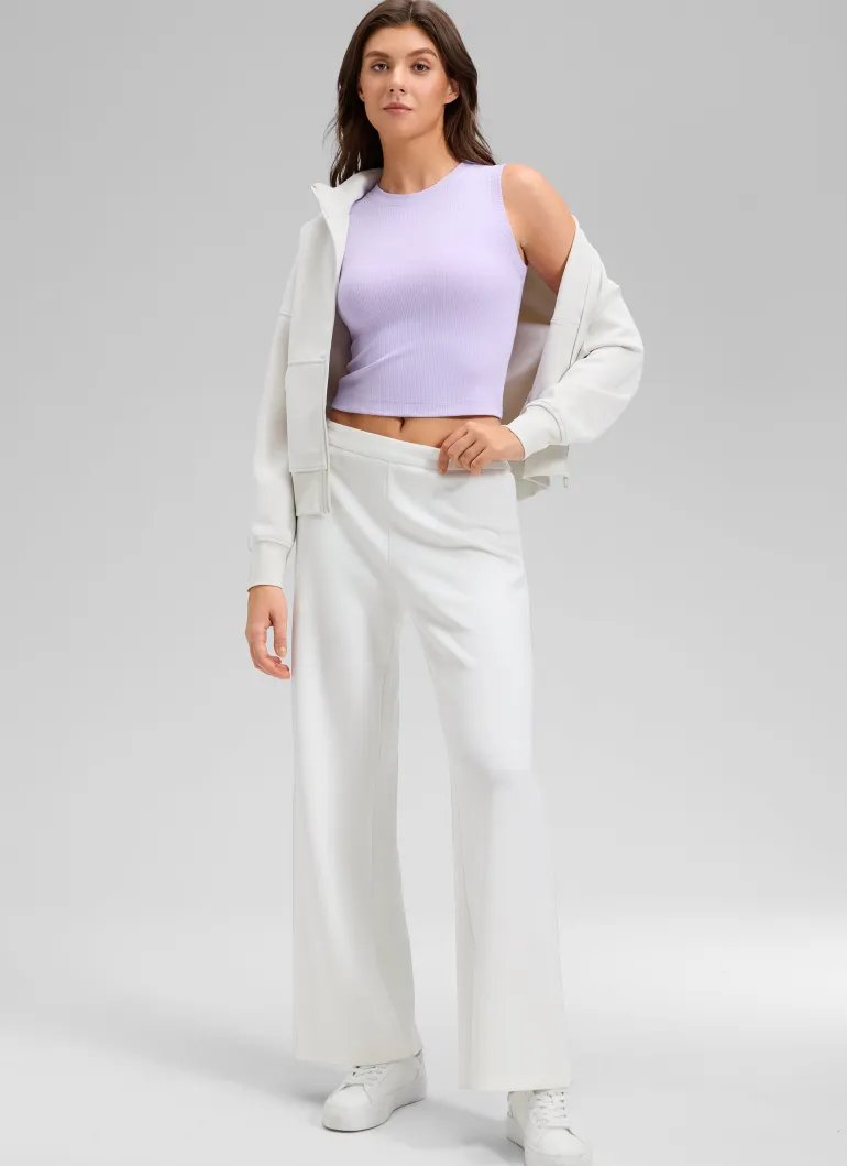 Ribbed Waist Length High Neck Tank