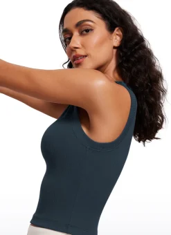 Ribbed Waist Length High Neck Tank