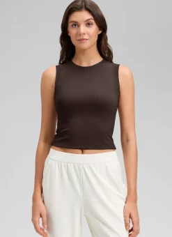 Ribbed Waist Length High Neck Tank