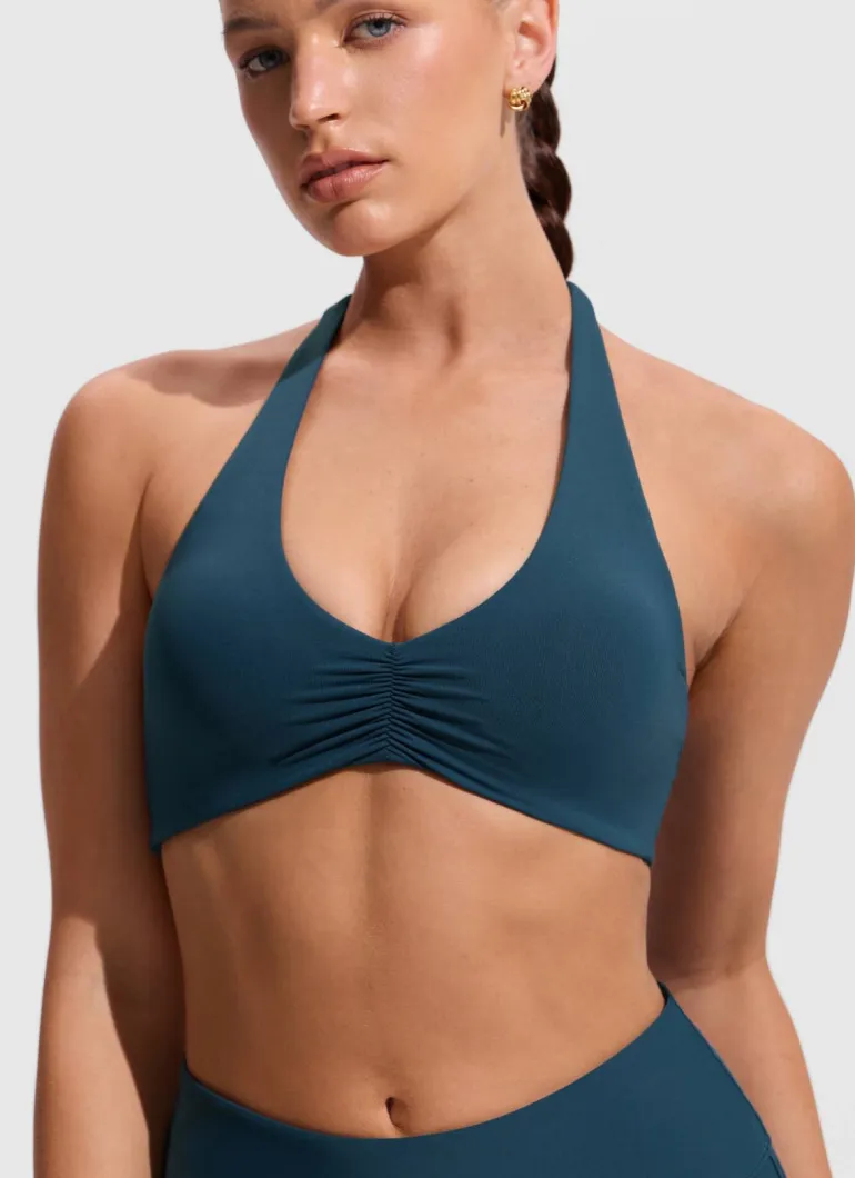 Ruched Front Halter Bikini Top
